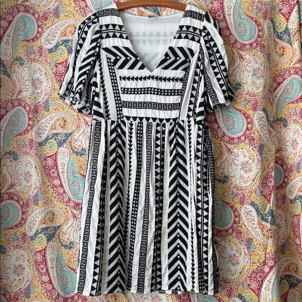 Ethnic Pattern White Black Old Navy Dress Knee Length Loose Madewell Ace & Jig
